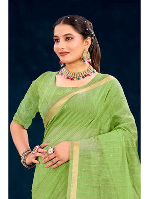 Peachmode Green Cotton Blend Varnika Cotton Saree - Image 2