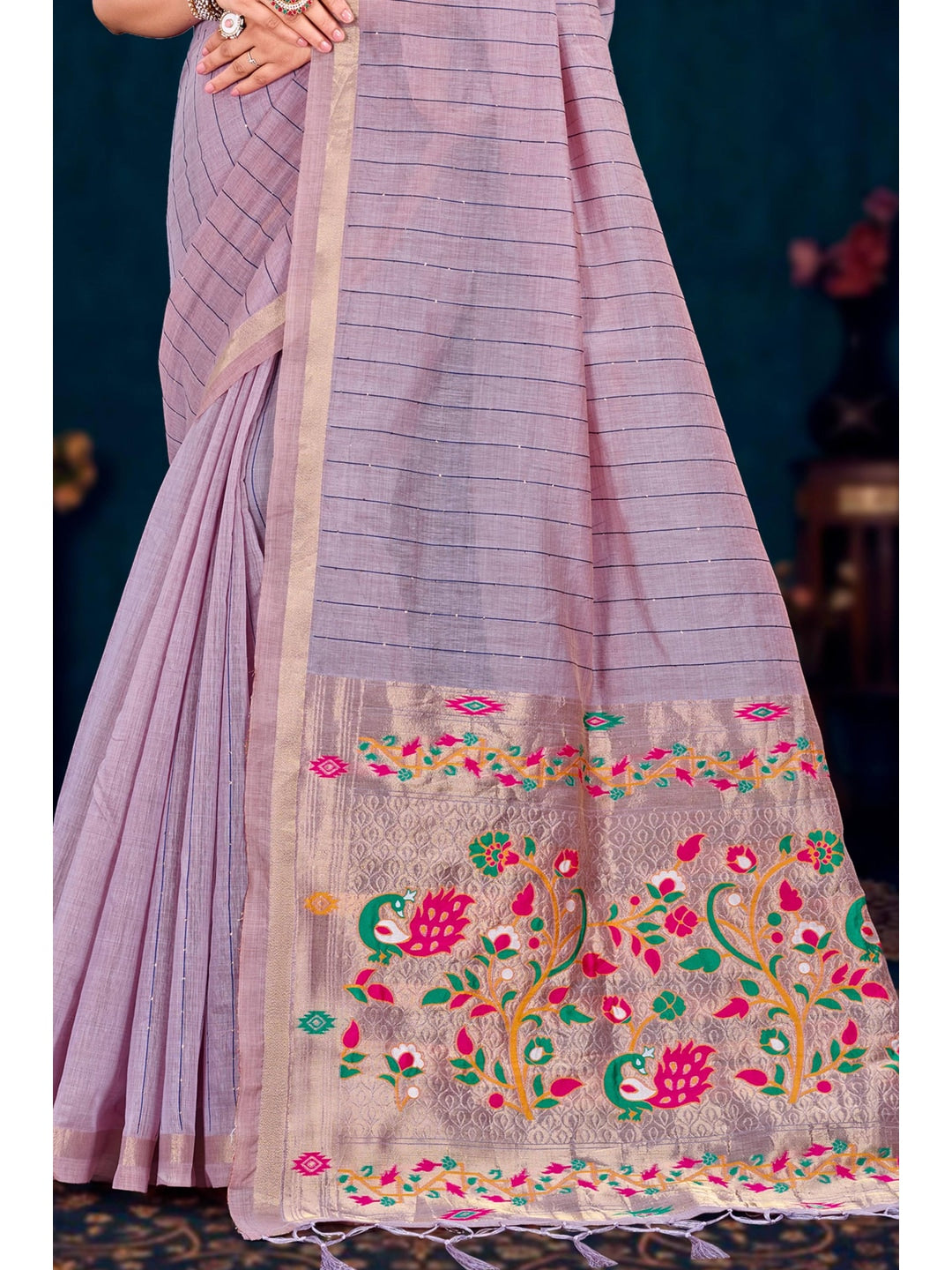 Peachmode Purple Cotton Blend Varnika Cotton Saree - Image 3