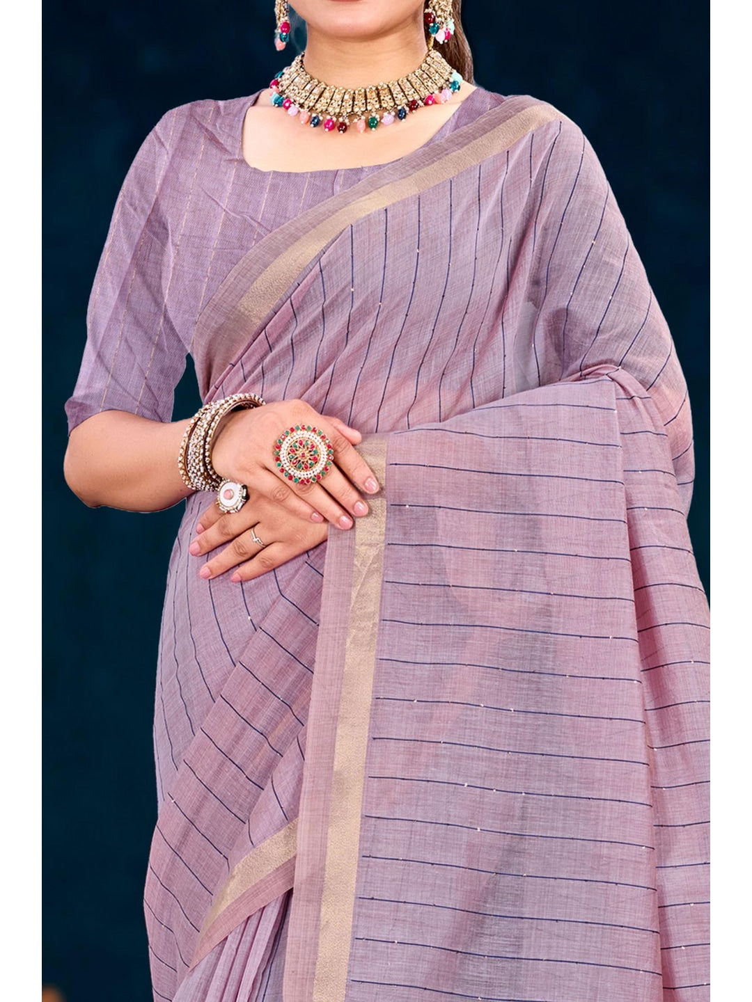 Peachmode Purple Cotton Blend Varnika Cotton Saree - Image 4