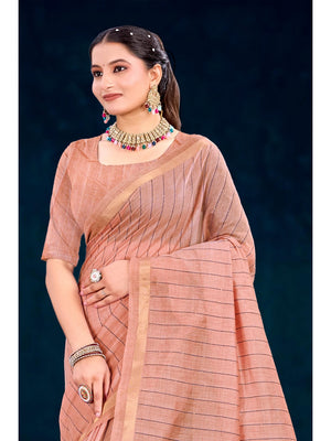 Peachmode Pink Cotton Blend Varnika Cotton Saree - Image 2
