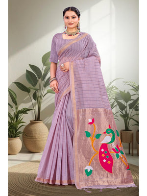 Peachmode Purple Cotton Blend Varnika Cotton new_3 Saree - Image 1