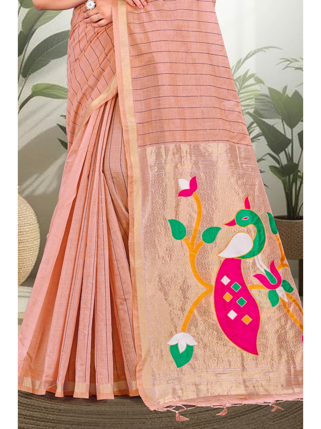 Peachmode Peach Cotton Blend Varnika Cotton new_3 Saree - Image 3