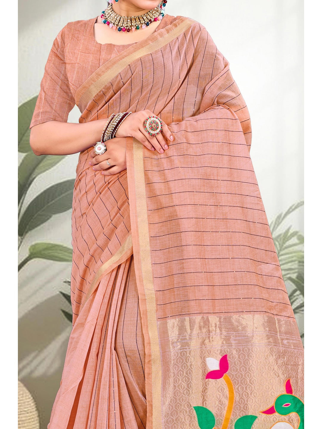 Peachmode Peach Cotton Blend Varnika Cotton new_3 Saree - Image 4