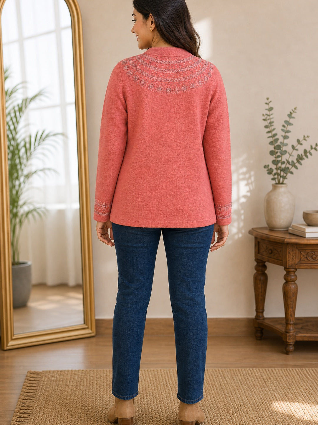 Peach Woven Wool Cardigan Designed For Comfortable Winter Layering - Image 4