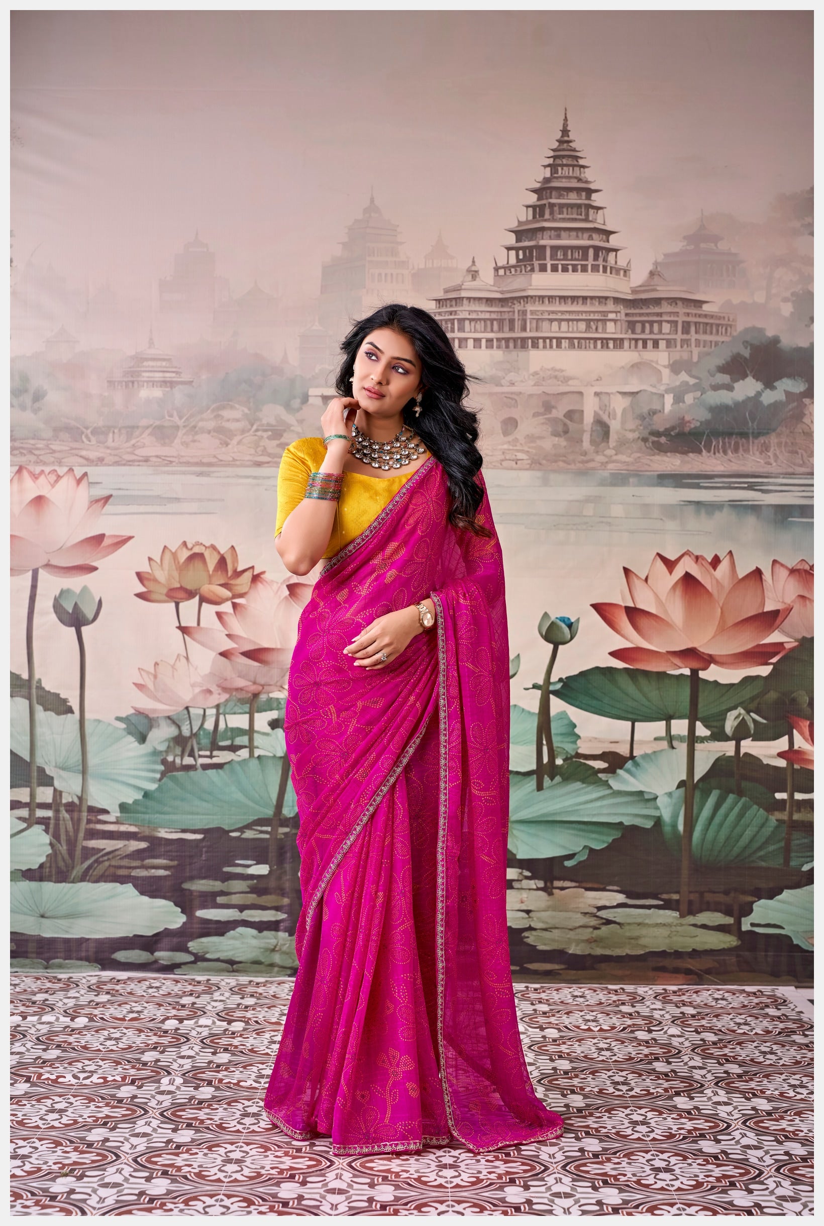 Peachmode Magenta Raj Mahal Embroidered Saree - Image 2