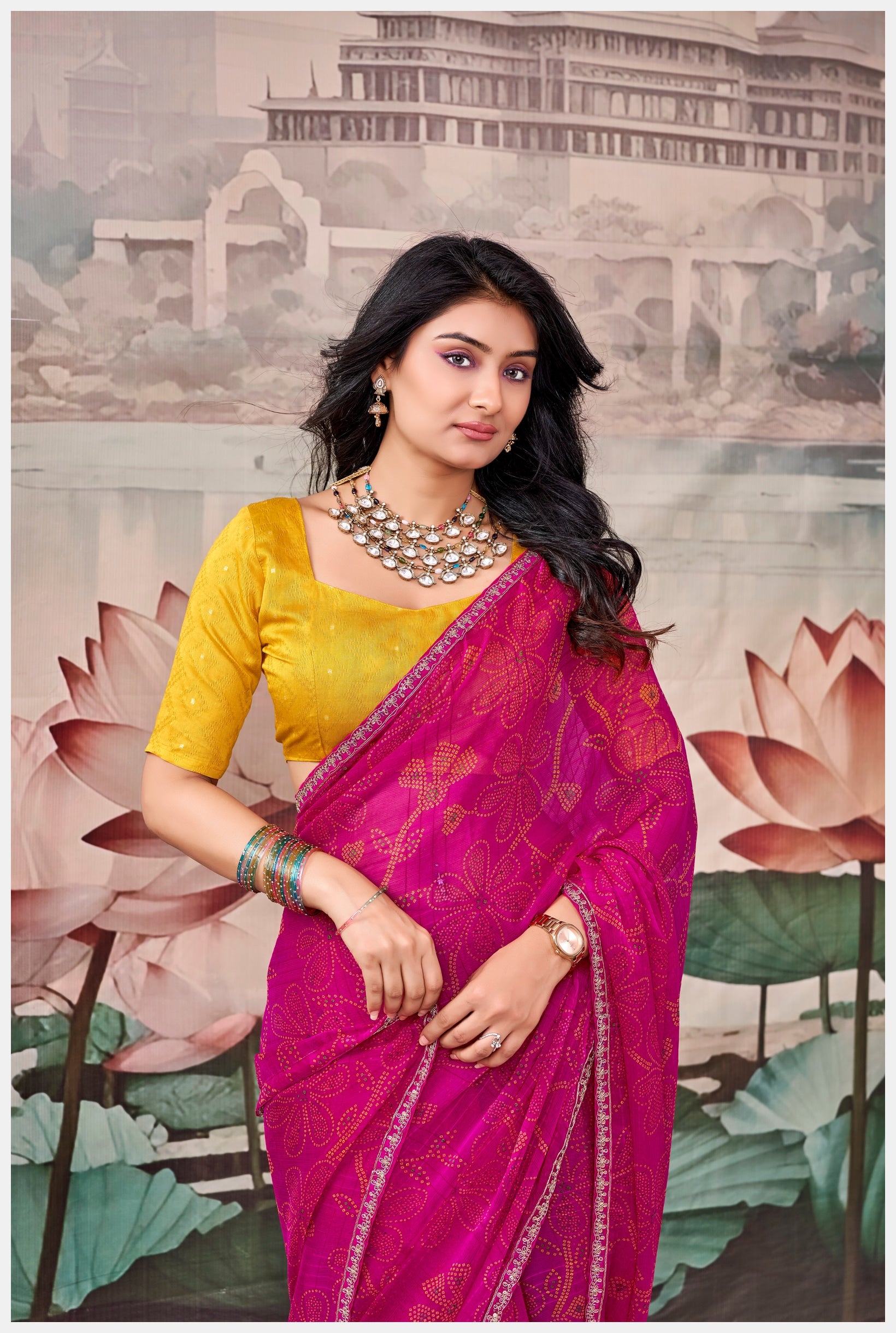 Peachmode Magenta Raj Mahal Embroidered Saree - Image 5