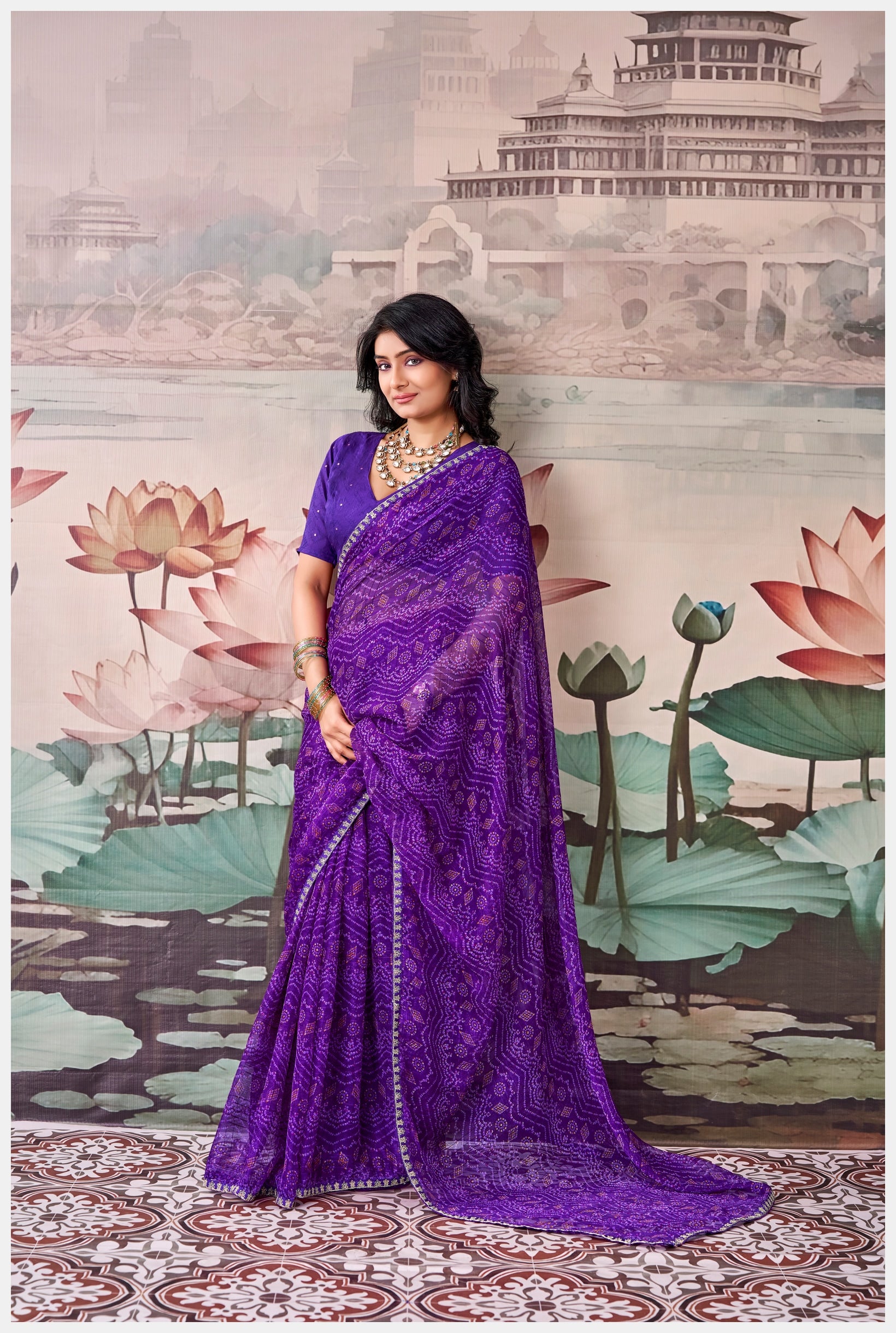 Peachmode Purple Raj Mahal Embroidered Saree - Image 2