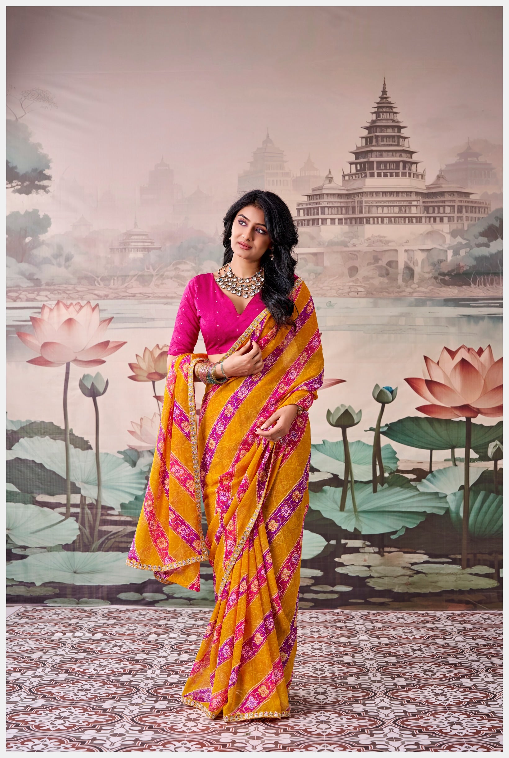 Peachmode Orange Raj Mahal Embroidered Saree - Image 2