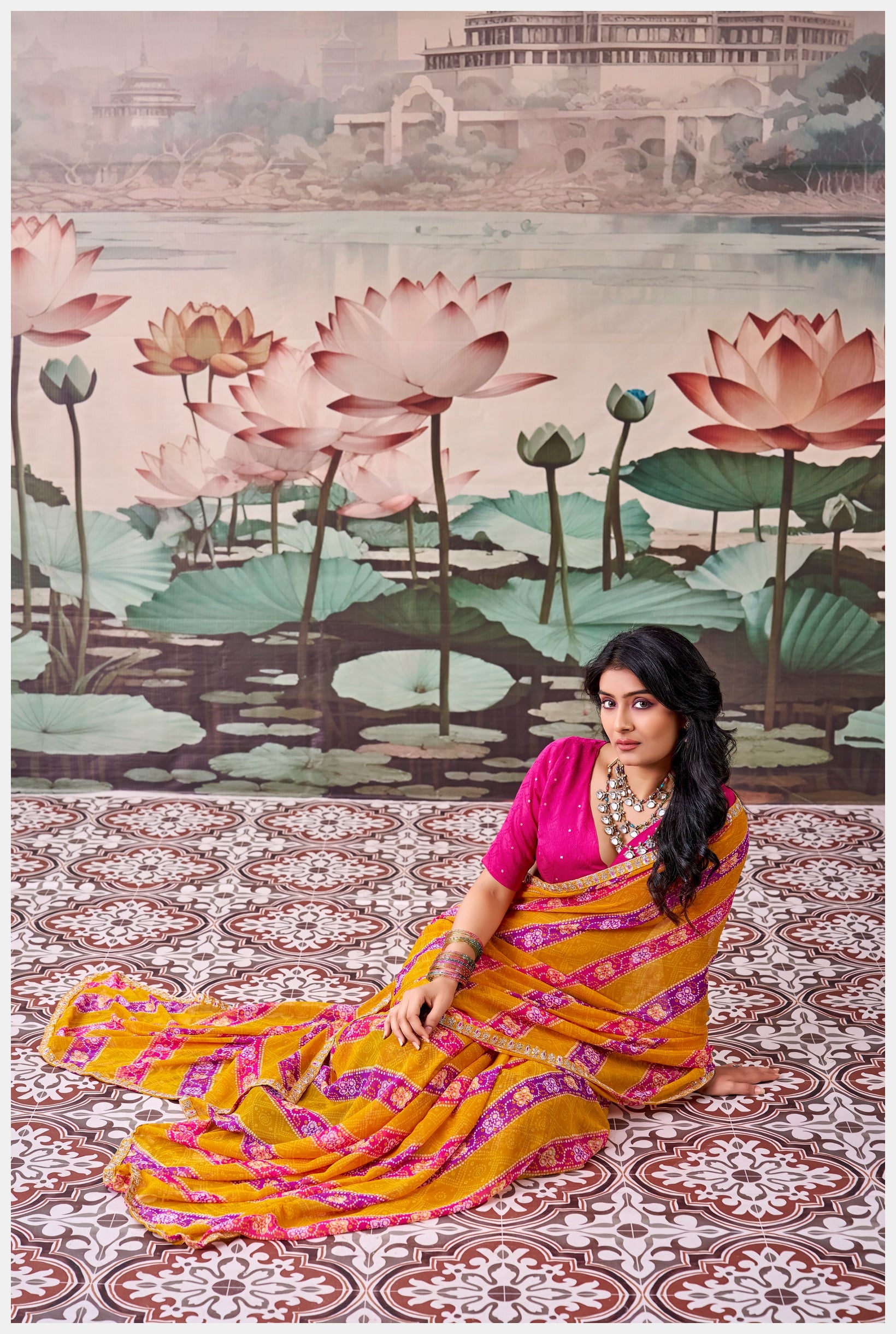 Peachmode Orange Raj Mahal Embroidered Saree - Image 3