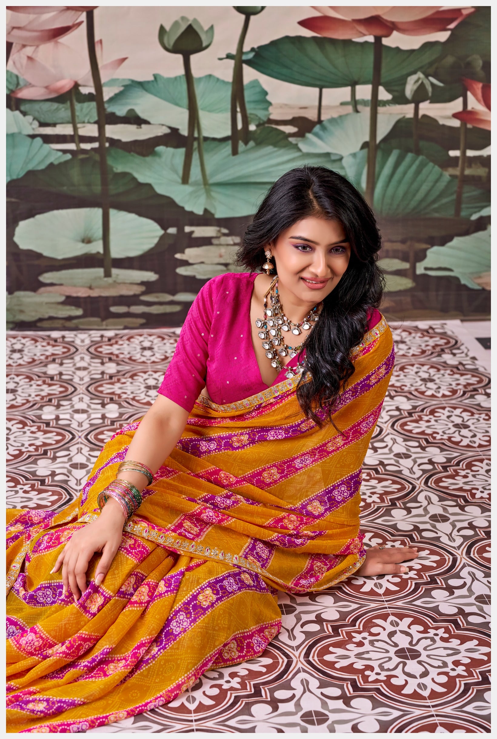 Peachmode Orange Raj Mahal Embroidered Saree - Image 4