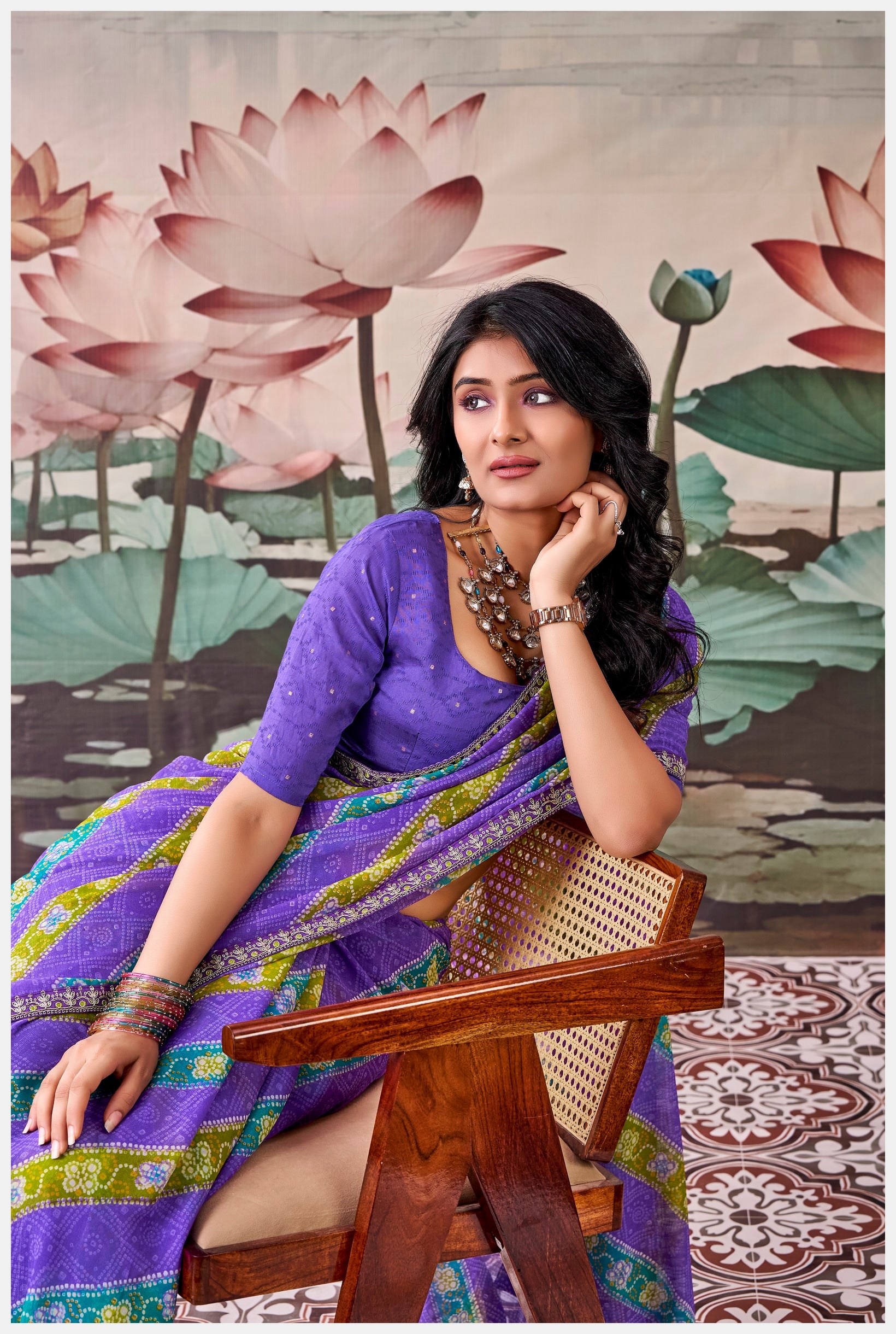 Peachmode Purple Raj Mahal Embroidered Saree - Image 5