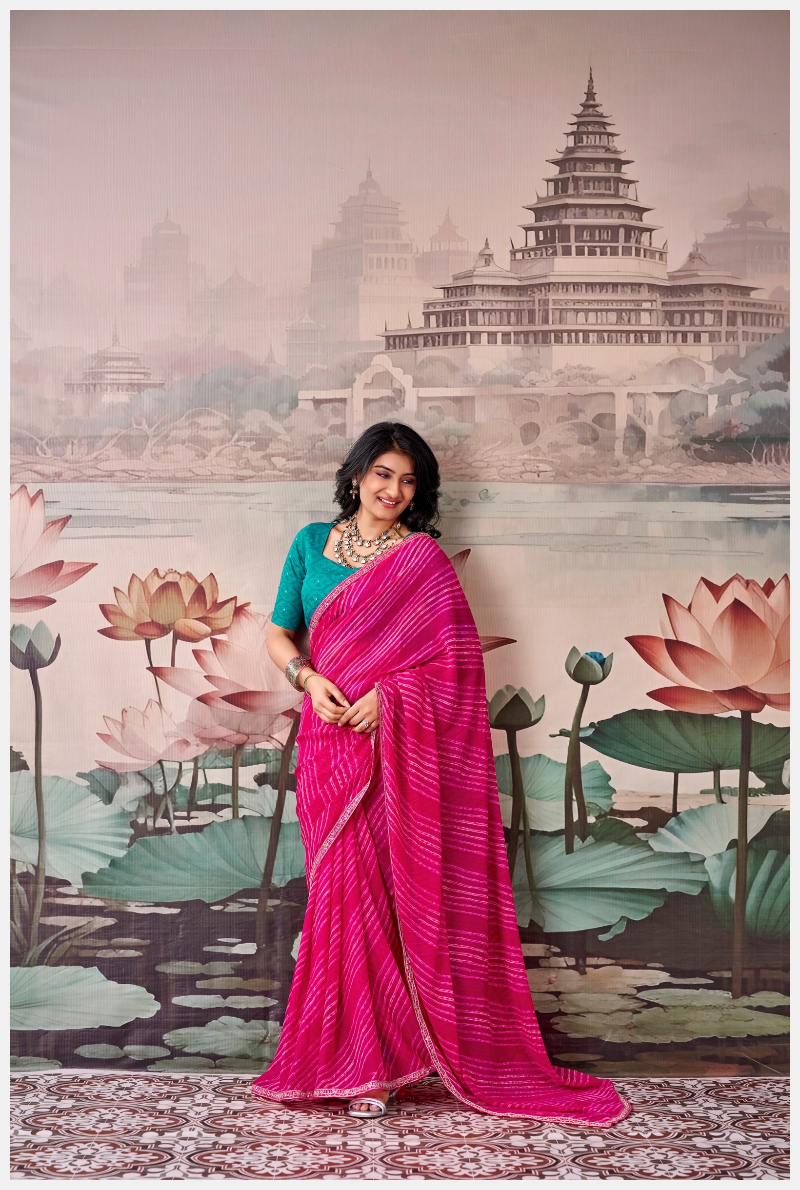 Peachmode Pink Raj Mahal Embroidered Saree - Image 2