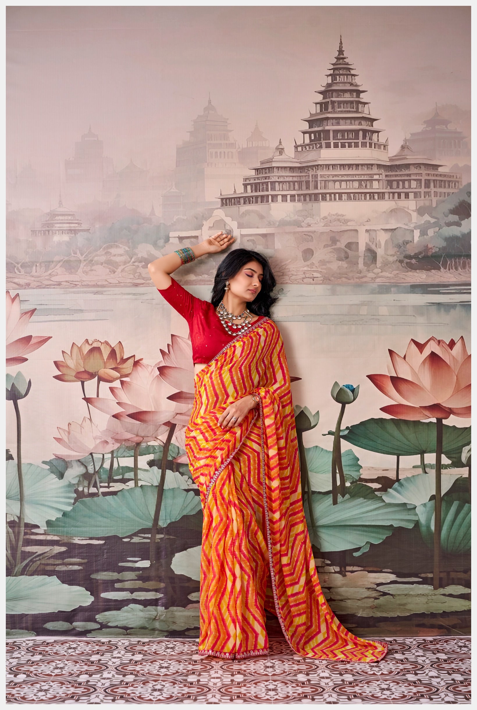 Peachmode Orange Raj Mahal Embroidered Saree - Image 2