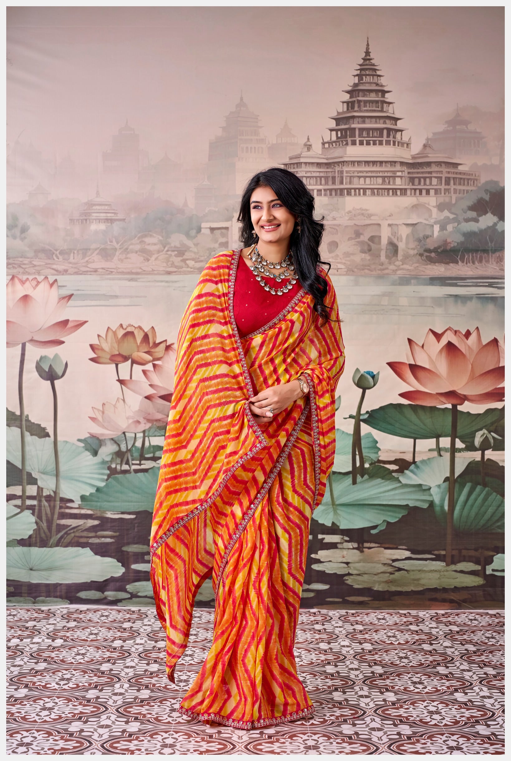 Peachmode Orange Raj Mahal Embroidered Saree - Image 3