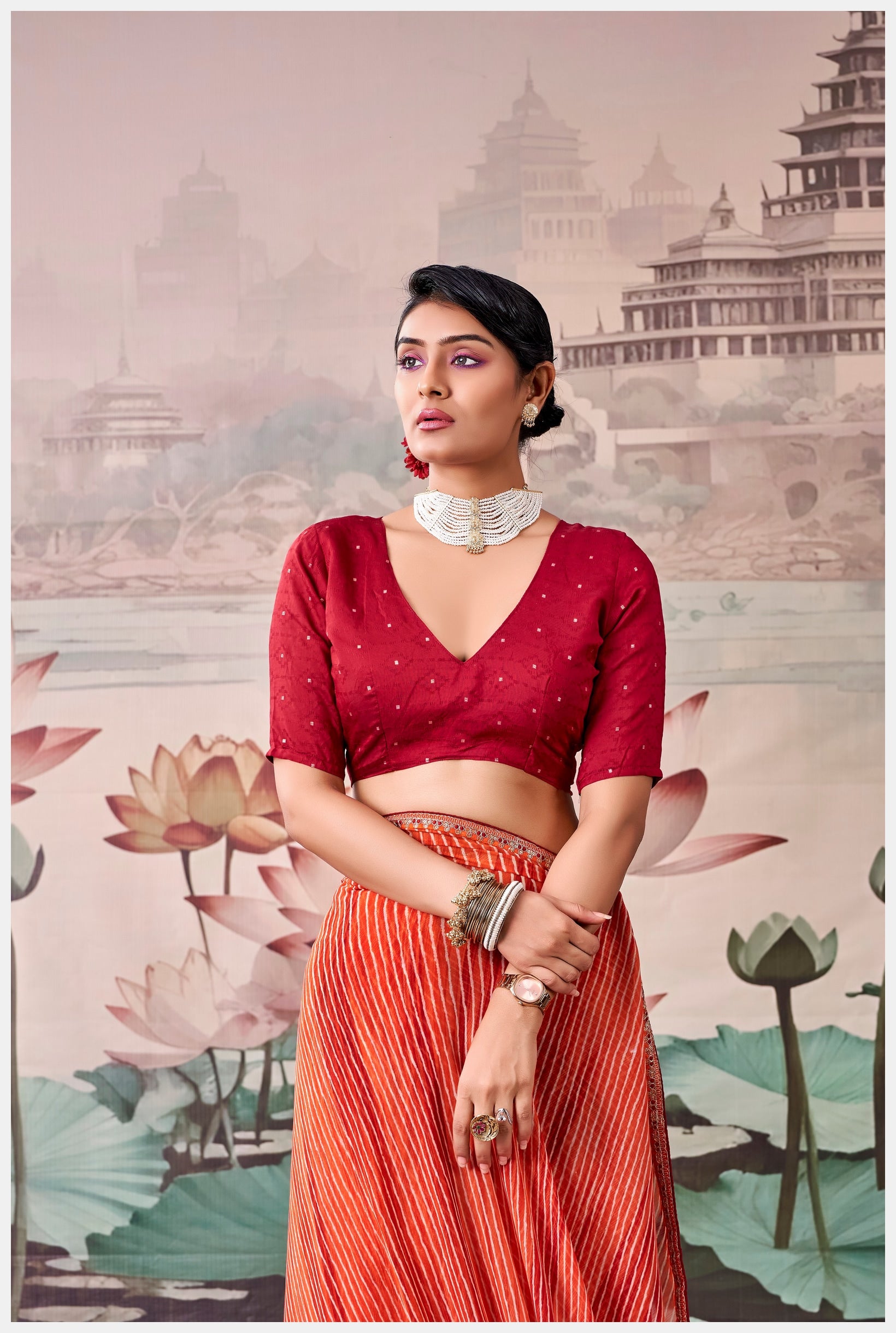 Peachmode Orange Raj Mahal Embroidered Saree - Image 2