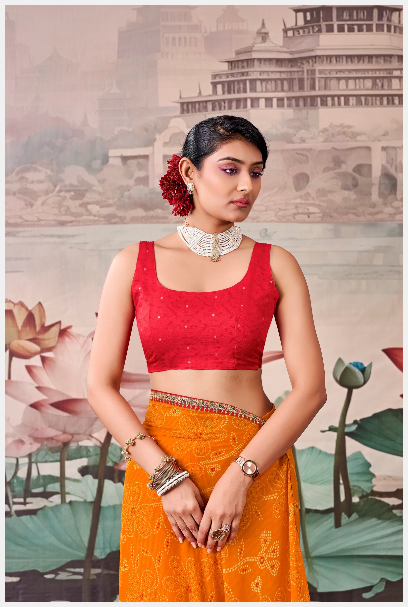 Peachmode Orange Raj Mahal Embroidered Saree - Image 2