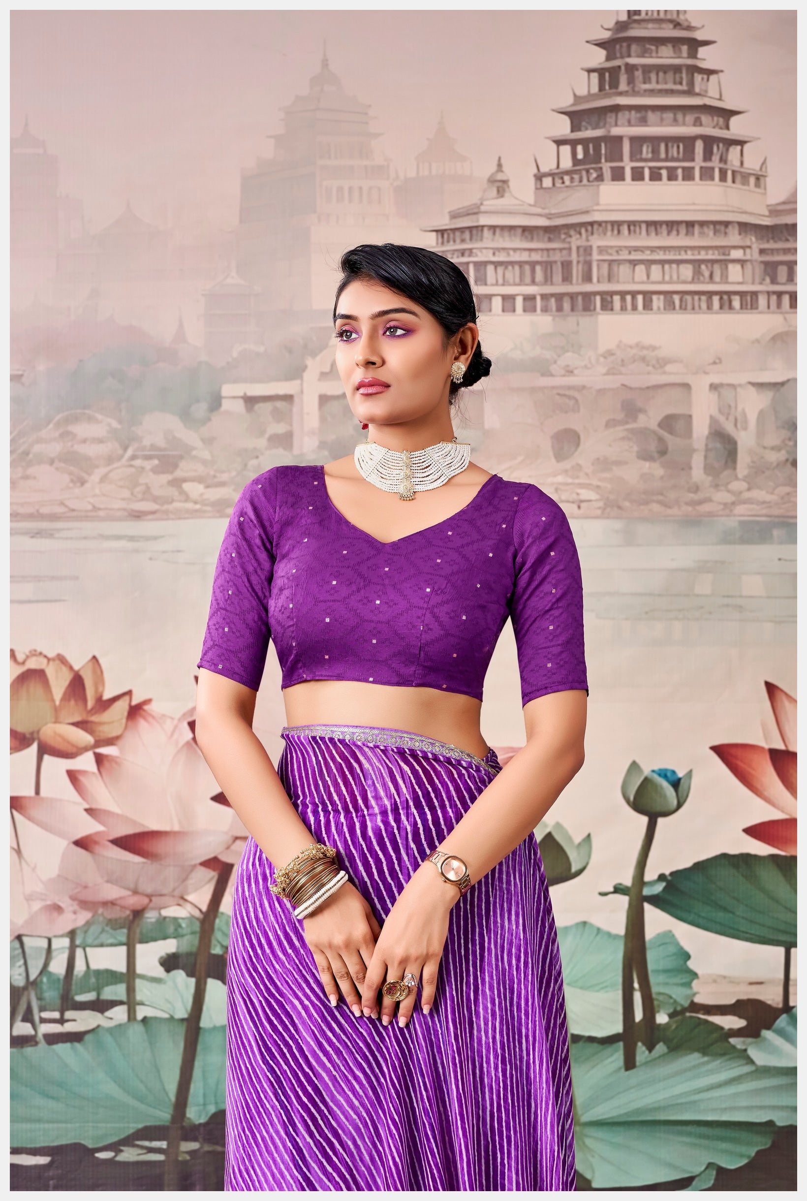 Peachmode Purple Raj Mahal Embroidered Saree - Image 2