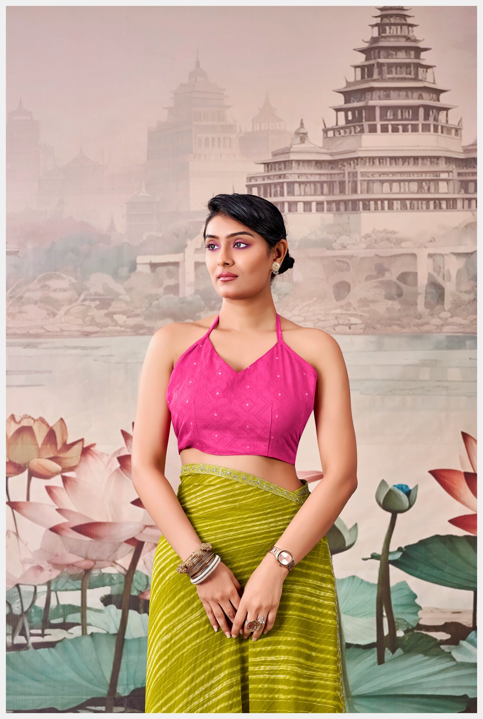 Peachmode Olive Raj Mahal Embroidered Saree - Image 2