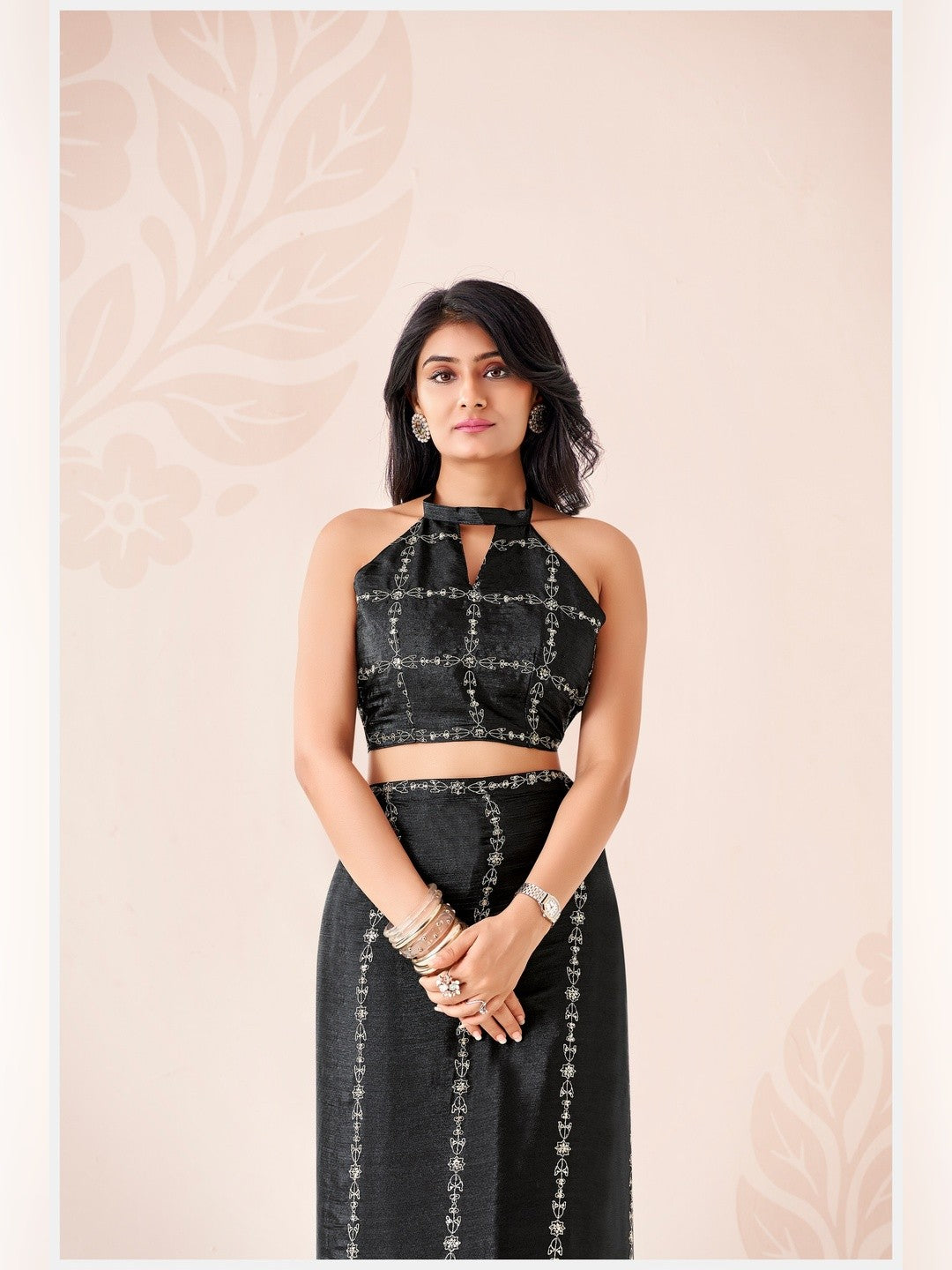 Peachmode Black Pratima Embroidered Saree - Image 2