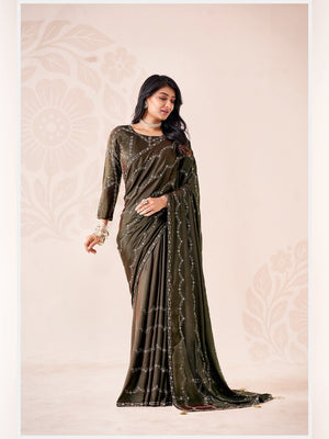 Peachmode Olive Pratima Embroidered Saree - Image 1