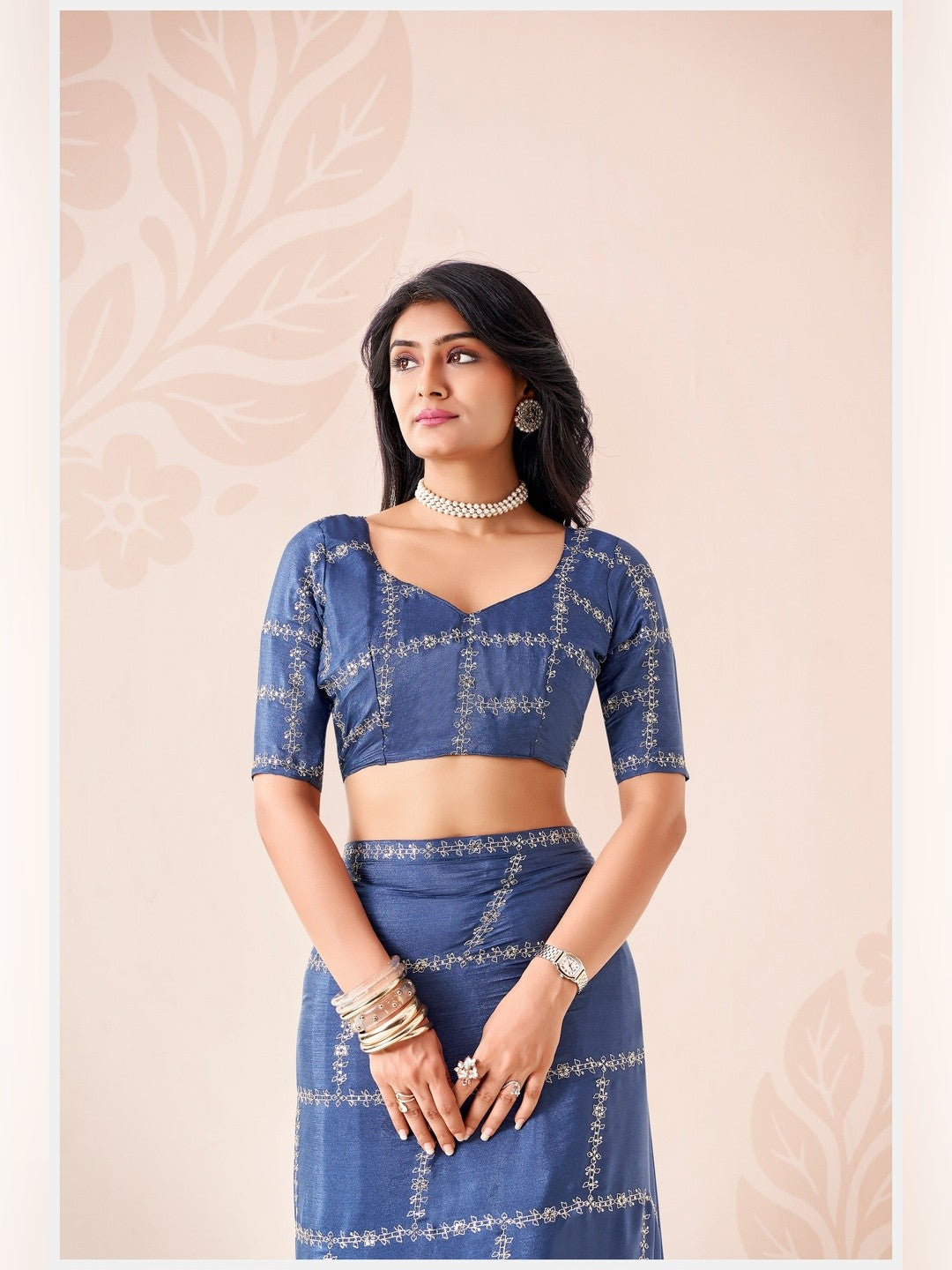 Peachmode Blue Pratima Embroidered Saree - Image 2