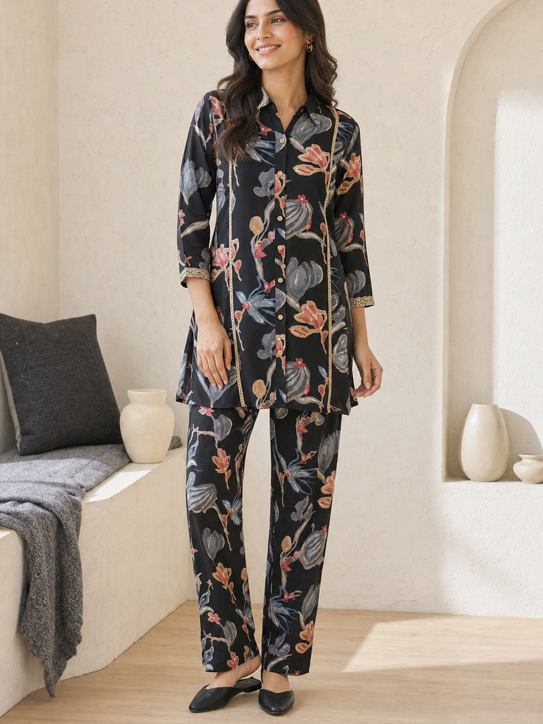 Black Rayon Printed Co-ord Set - Image 2