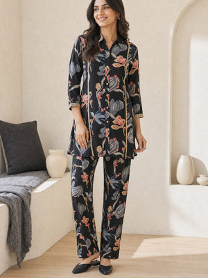 Black Rayon Printed Co-ord Set - Image 2