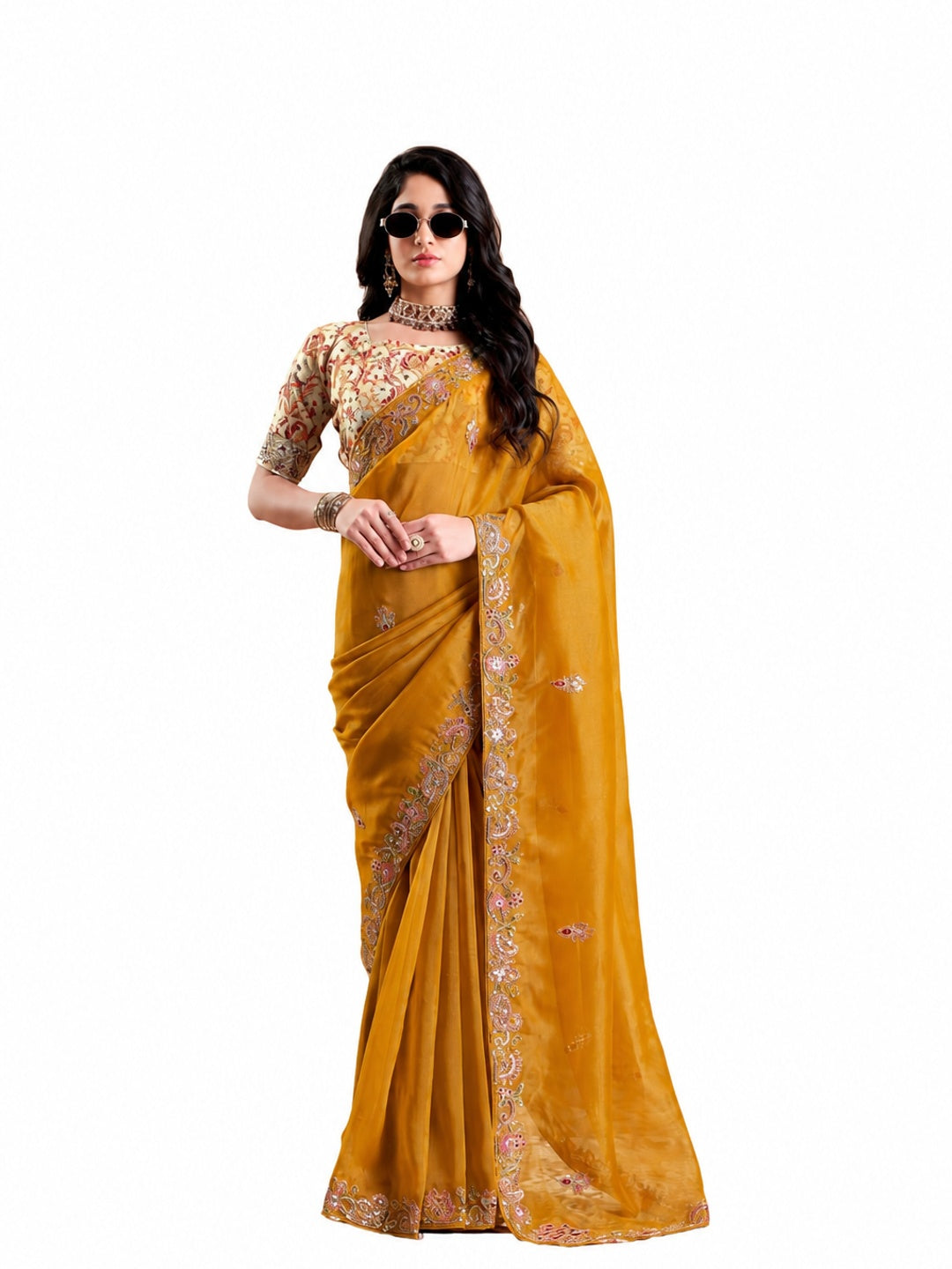 Peachmode Yellow Celestial 2 Embroidered Saree - Image 6