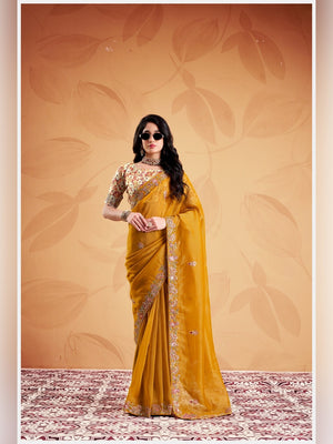 Peachmode Yellow Celestial 2 Embroidered Saree - Image 1