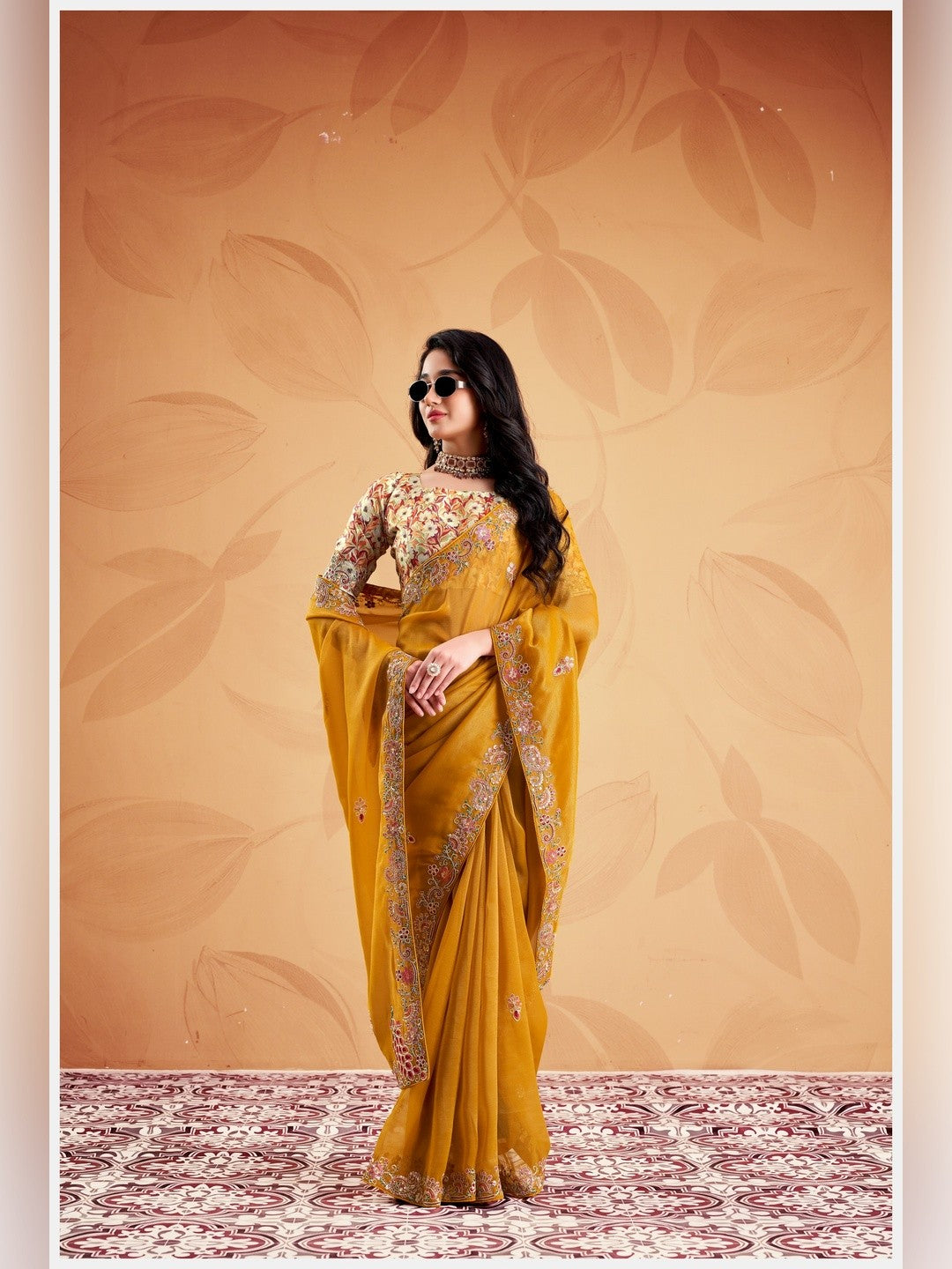 Peachmode Yellow Celestial 2 Embroidered Saree - Image 3