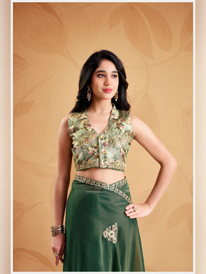 Peachmode Green Celestial 2 Embroidered Saree - Image 2
