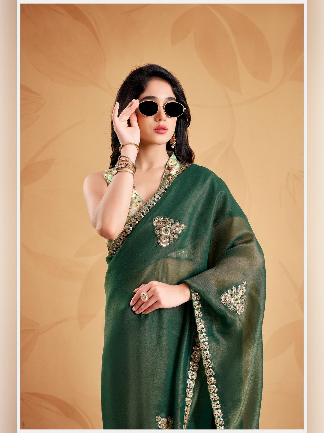 Peachmode Green Celestial 2 Embroidered Saree - Image 4