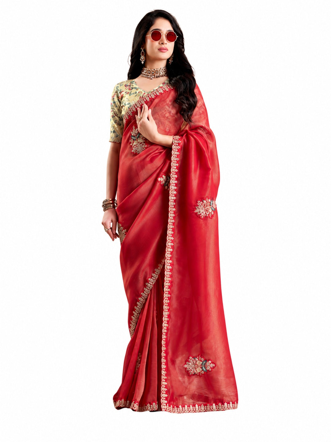 Peachmode Red Celestial 2 Embroidered Saree - Image 6