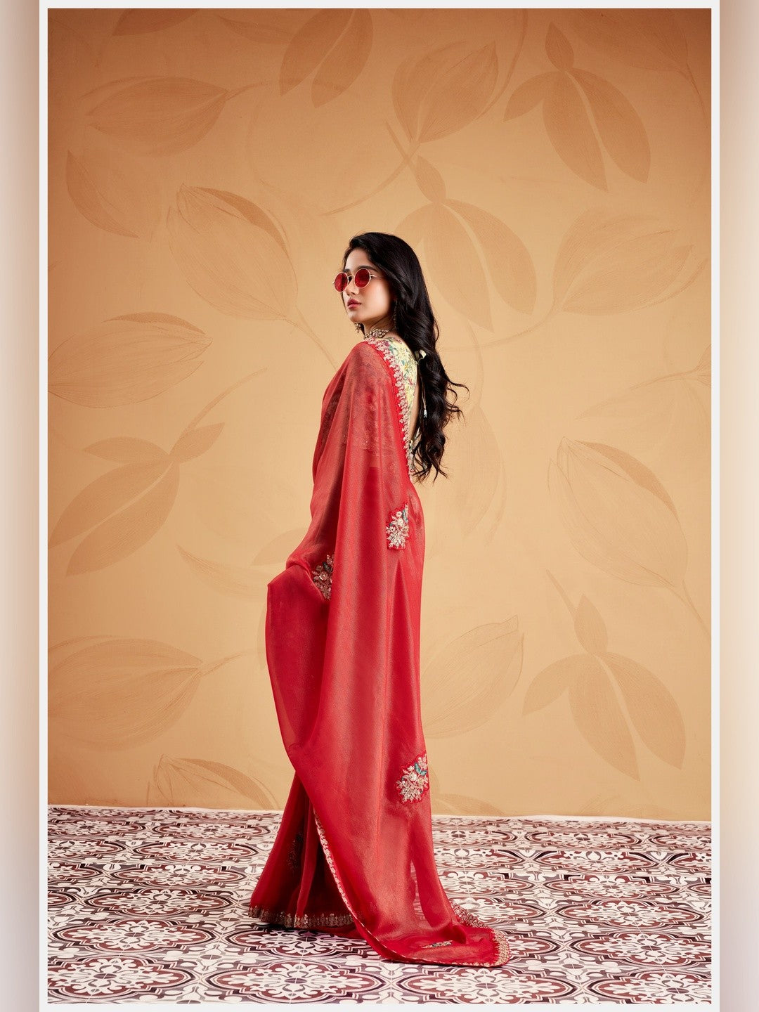 Peachmode Red Celestial 2 Embroidered Saree - Image 3