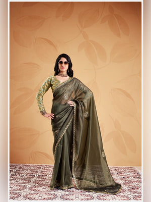 Peachmode Olive Celestial 2 Embroidered Saree - Image 1