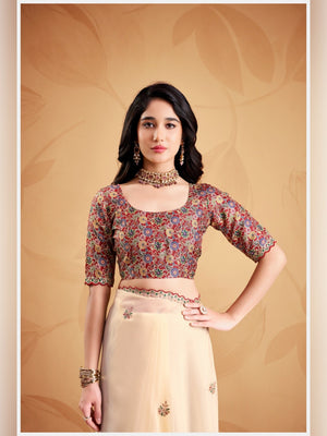 Peachmode Cream Celestial 2 Embroidered Saree - Image 2