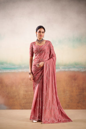 Peachmode Pink Parinay Embroidered Saree - Image 1
