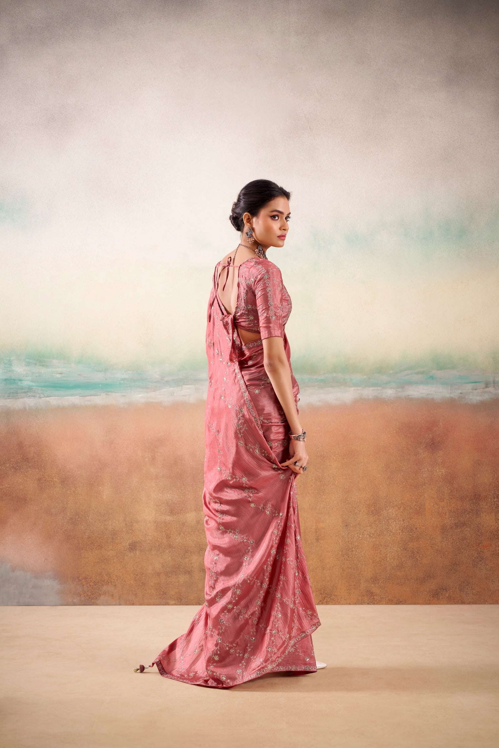 Peachmode Pink Parinay Embroidered Saree - Image 2