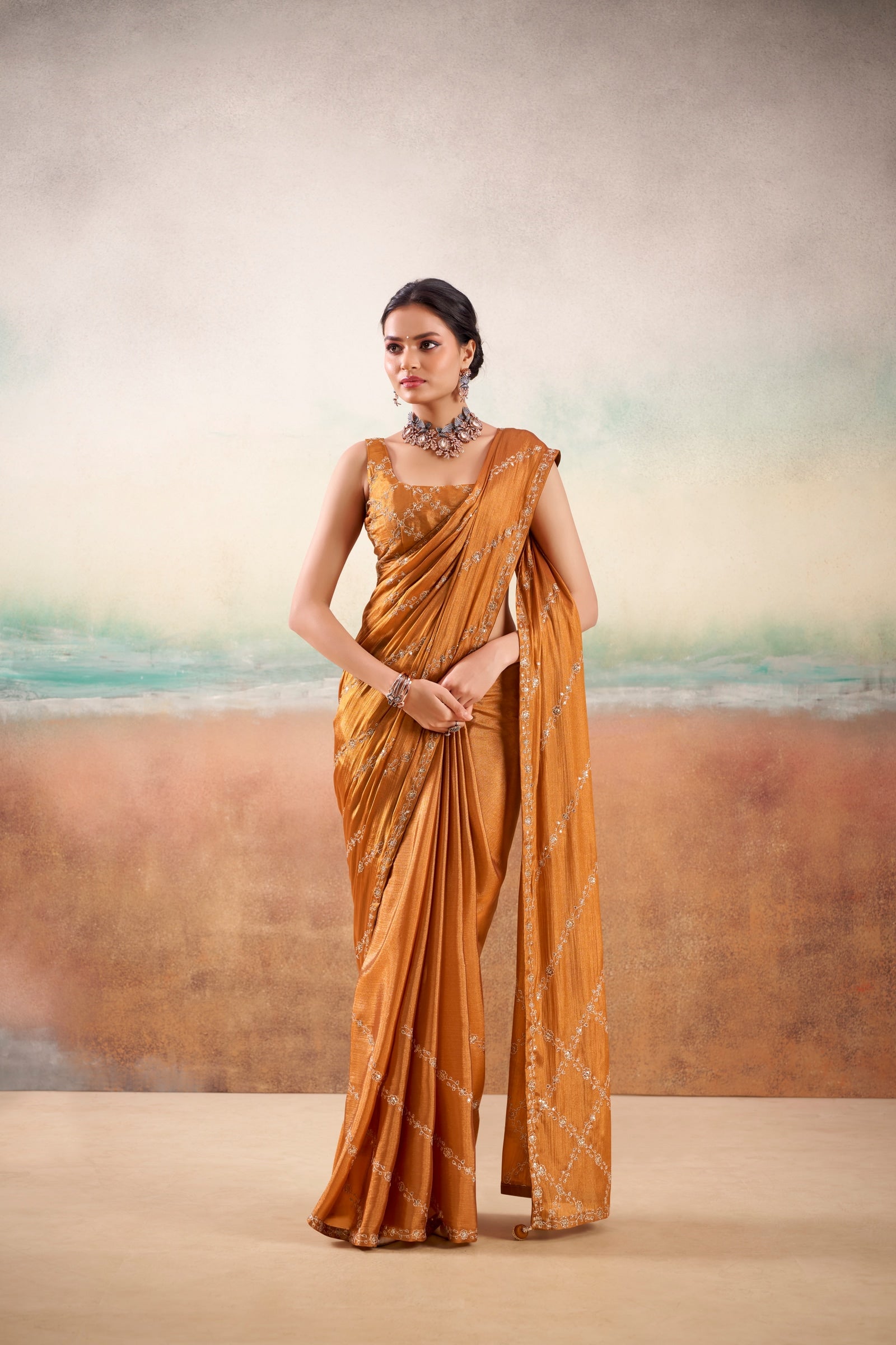 Peachmode Brown Parinay Embroidered Saree - Image 2