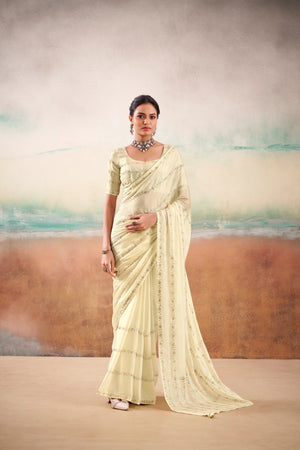 Peachmode Cream Parinay Embroidered Saree - Image 1