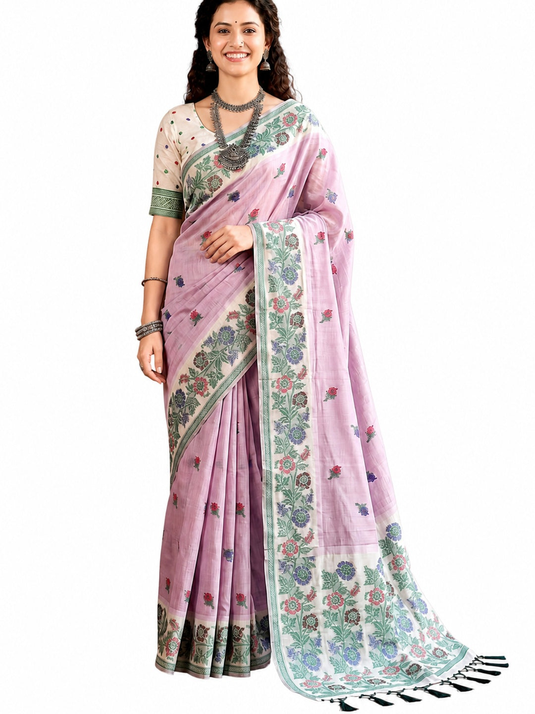 Peachmode Lavender Cotton Blend Vasundhara Saree - Image 6
