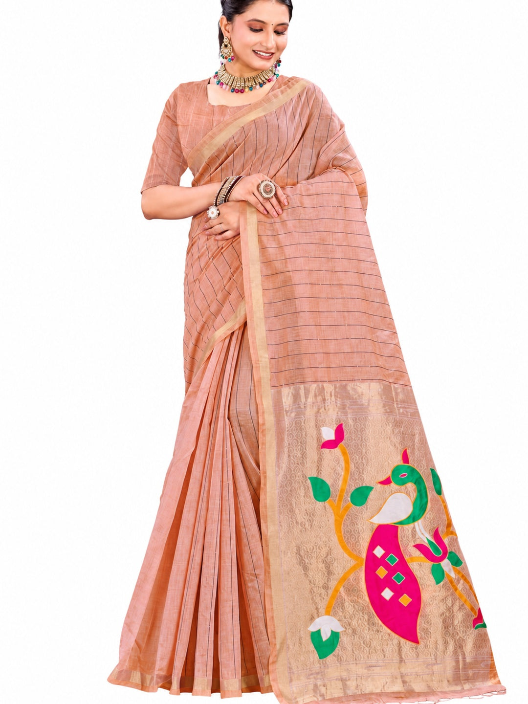 Peachmode Peach Cotton Blend Varnika Cotton new_3 Saree - Image 5
