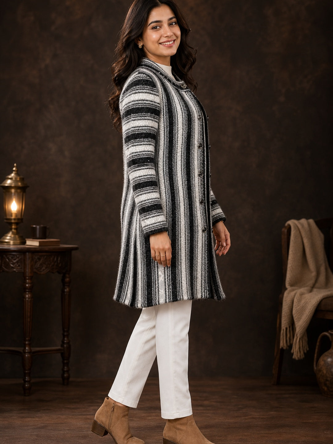 Cozy Black Woven Wool Cardigan Designed for Comfortable Winter Layering - Image 2