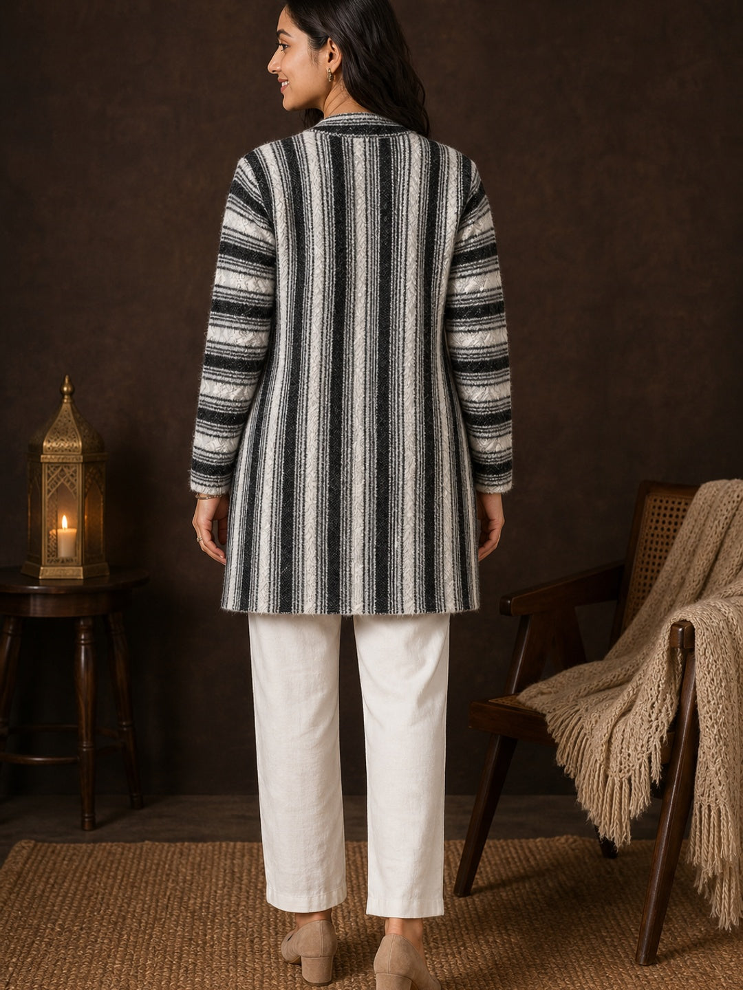 Cozy Black Woven Wool Cardigan Designed for Comfortable Winter Layering - Image 4