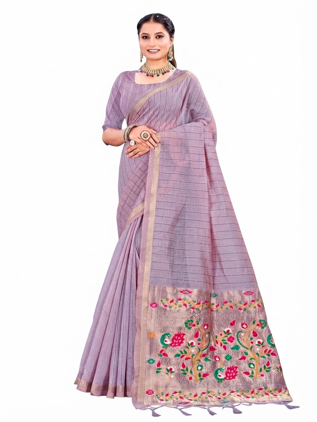 Peachmode Purple Cotton Blend Varnika Cotton Saree - Image 5