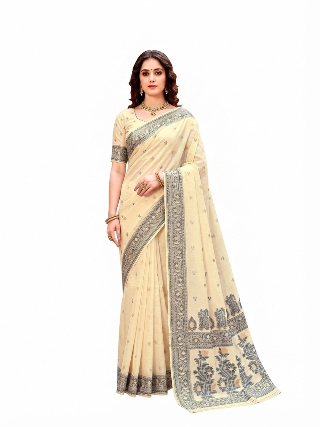 Peachmode Yellow Cotton Blend Urvi Cotton Saree - Image 7