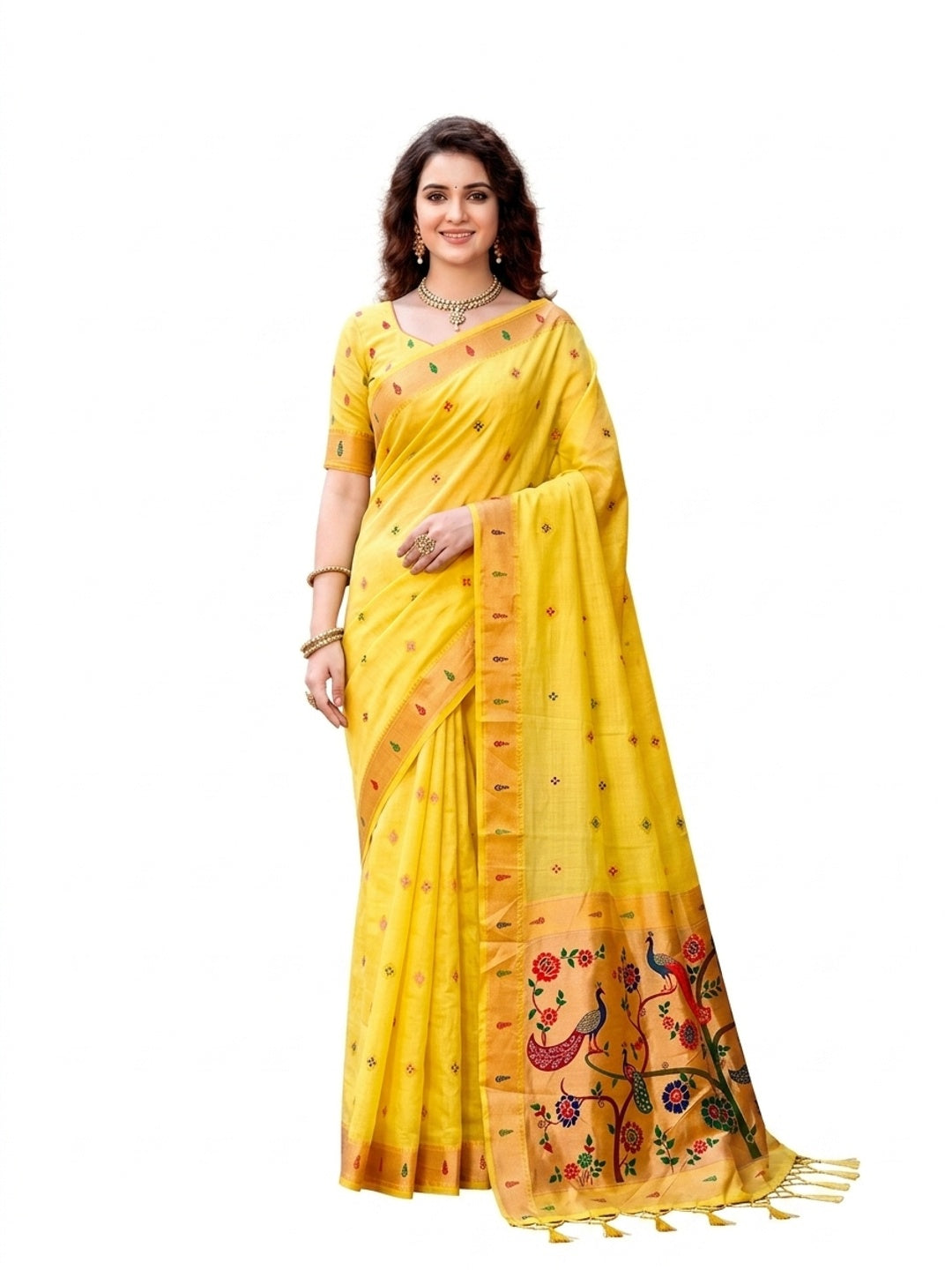 Peachmode Yellow Cotton Blend Tanya Cotton Saree - Image 5