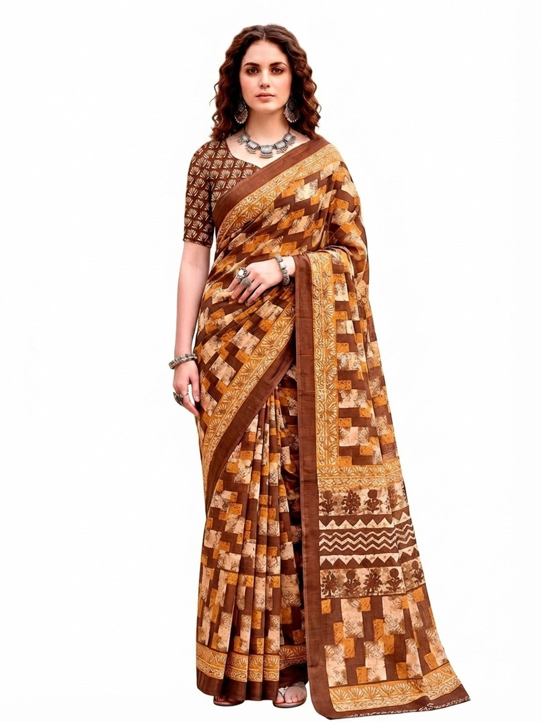 Peachmode Coffee Brown Cotton Blend Sanskriti Saree - Image 6