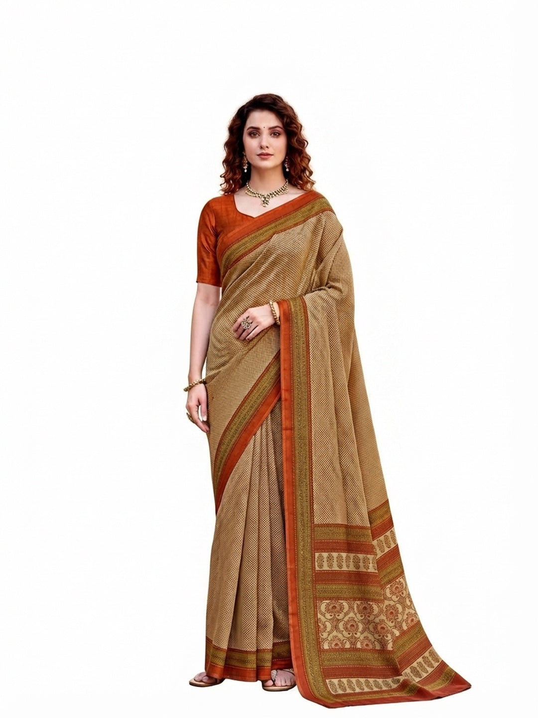 Peachmode Beige Georgette Saree - Image 7