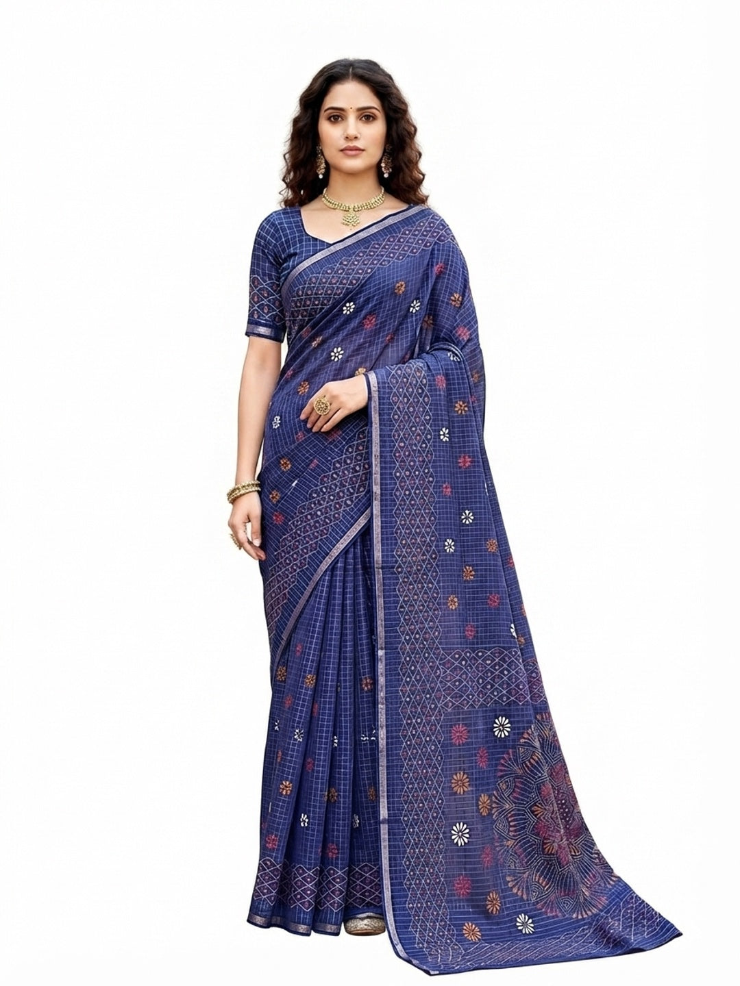 Peachmode Navy Blue Georgette Saree - Image 7